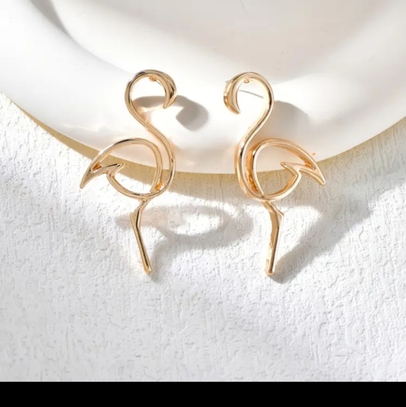 Gold Flamingo Earrings - Picture 3 of 3